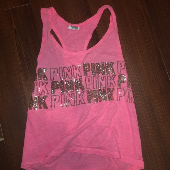 PINK Victoria's Secret Tops - PINK Pink & Gold Sequin Tank Top
